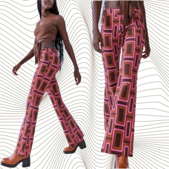 Urban Outfitters Pants - Urban Outfitters | Eva Bengaline Flare Pant Brown Geometric Mod Retro 60s New 6